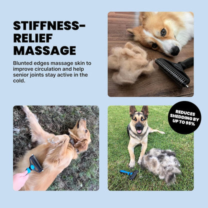 Dog Brush for Shedding - Large, Blue, 2-In-1 - Deshedding Dog Grooming Brush & Undercoat Rake with Dematting Comb for Medium to Large Double Coated