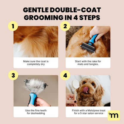 Dog Brush for Shedding - Large, Blue, 2-In-1 - Deshedding Dog Grooming Brush & Undercoat Rake with Dematting Comb for Medium to Large Double Coated